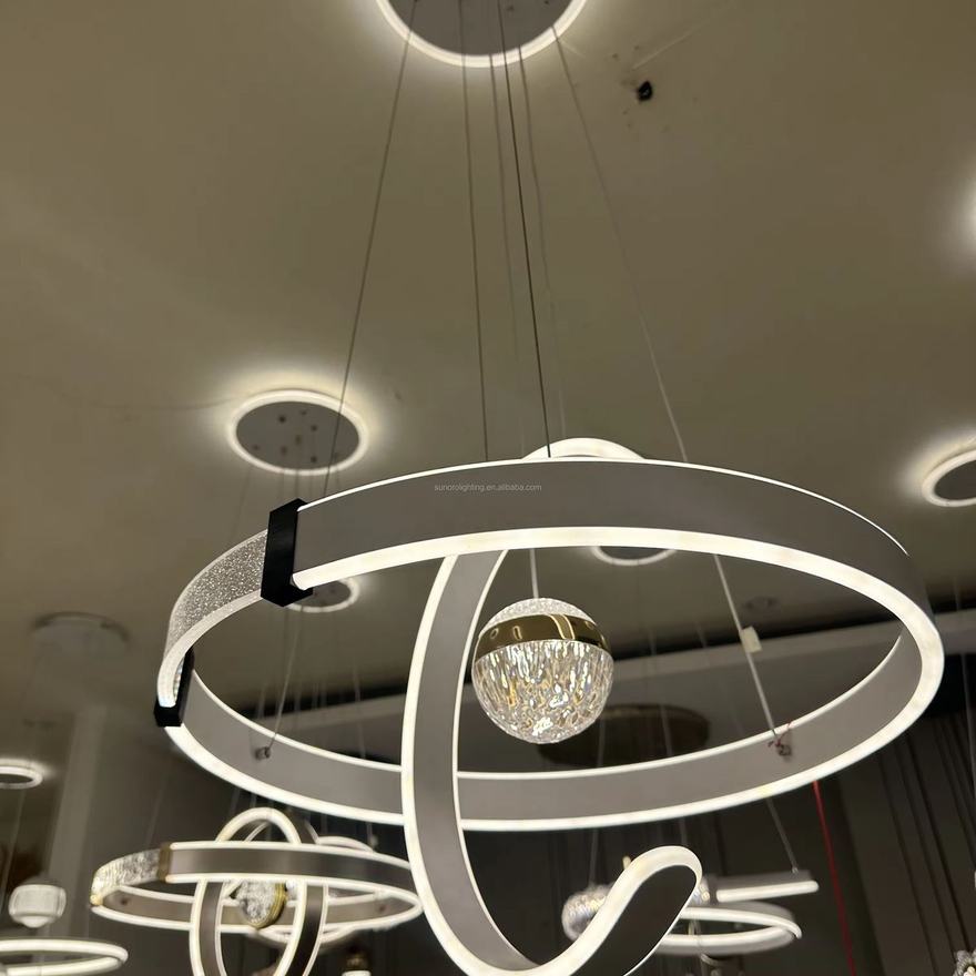 Lustre LED circulaire avec sphère cristal — Watts Energy, matériel électrique Dakar Sénégal
