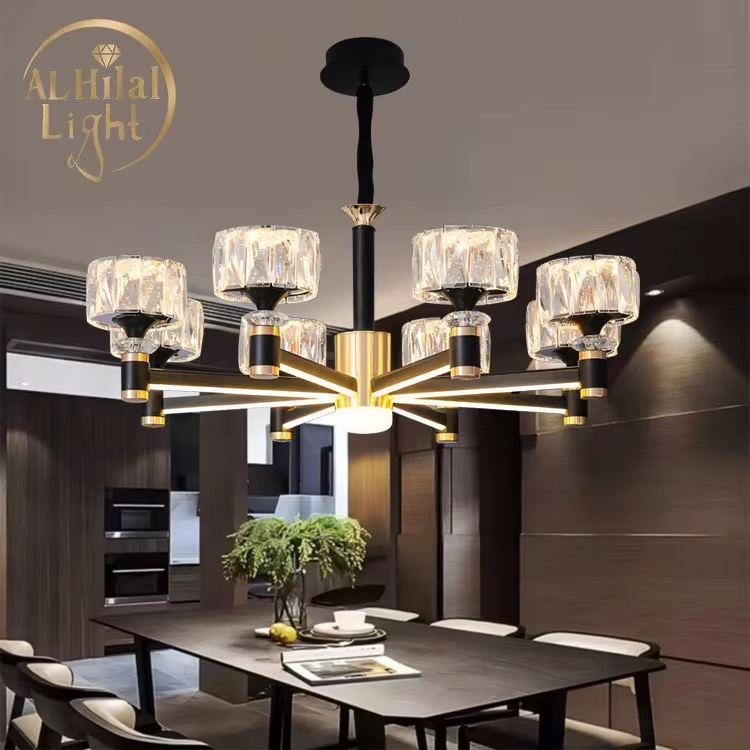 Lustre linéaire noir et or pour salle à manger — Watts Energy, matériel électrique Dakar Sénégal